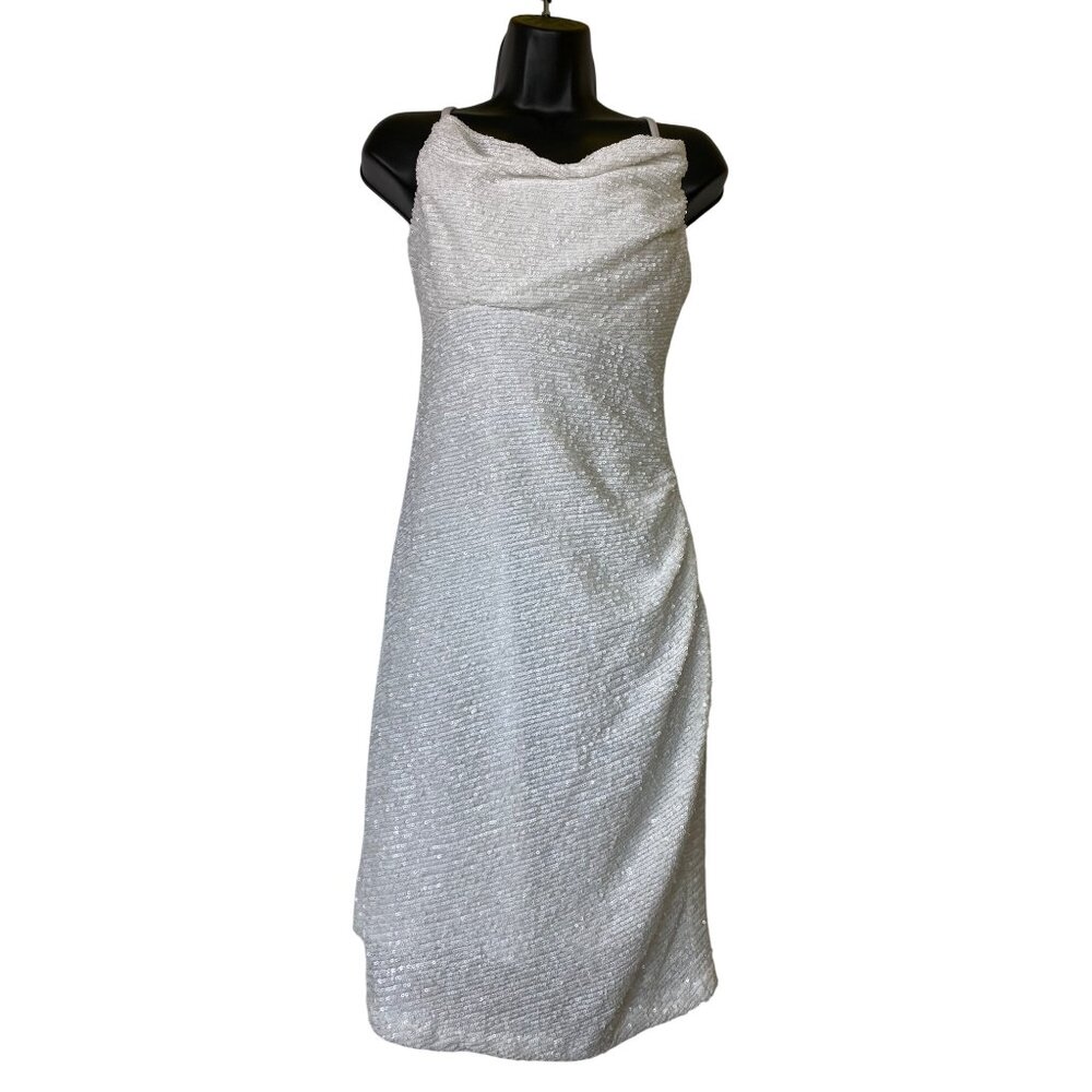 Sexy White Sequin Sleeveless Dress Size 10 Stretch Marilyn Monroe Party Glamour